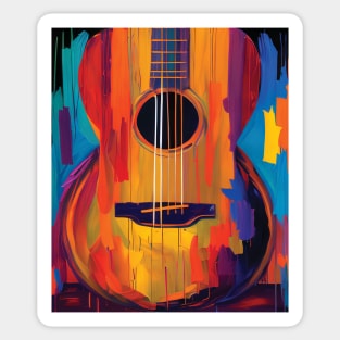 Acoustic Guitar Portrait Modern Oil Painting Style Digital Art Sticker